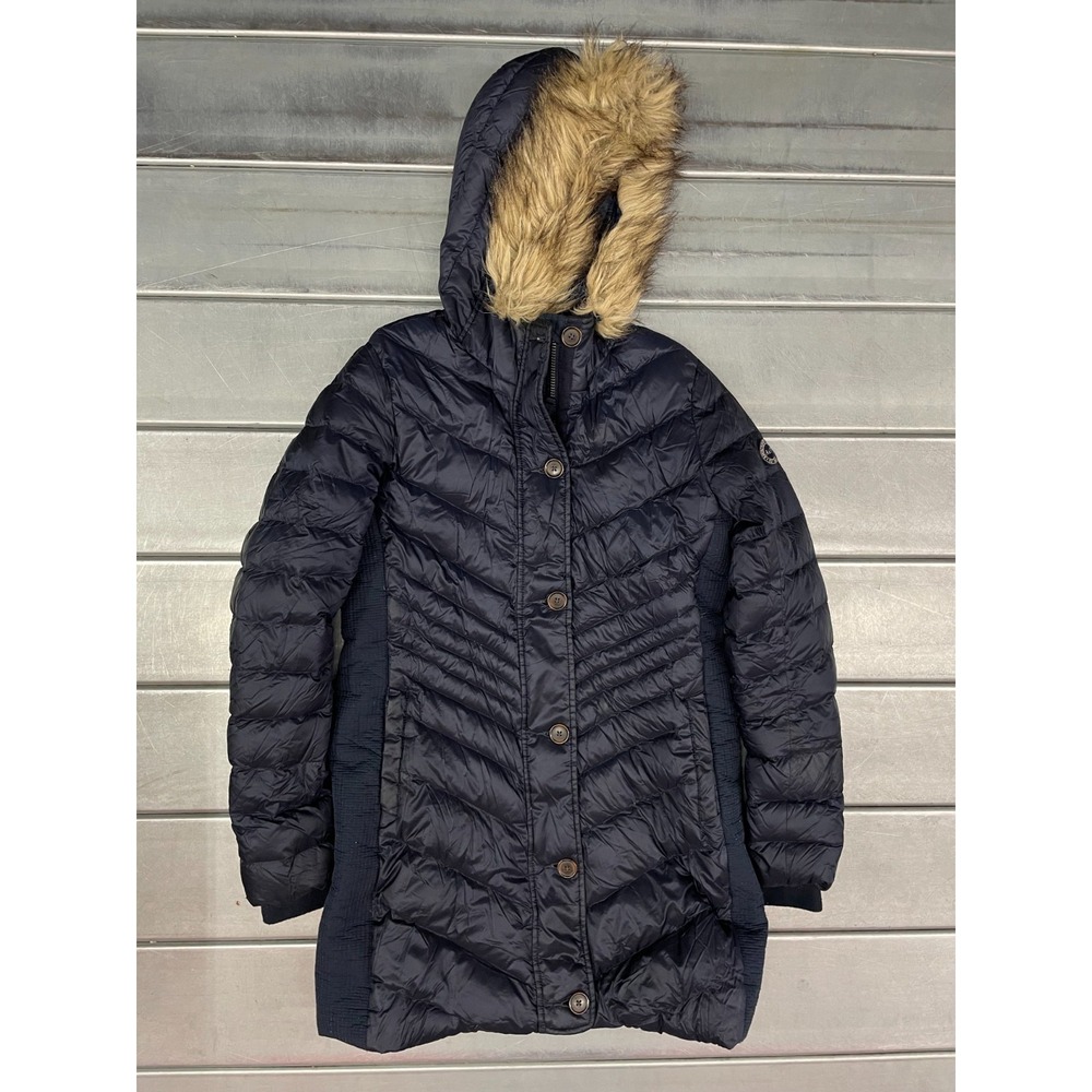 Abercrombie &‎ Fitch Duck Down Quilted Puffer Jacket Womens Medium Blue Long Zip